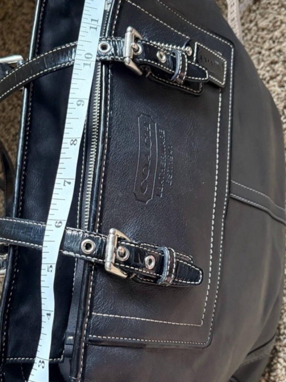 Coach Black Leather Tote with Contrast Stitching - Picture 11 of 11